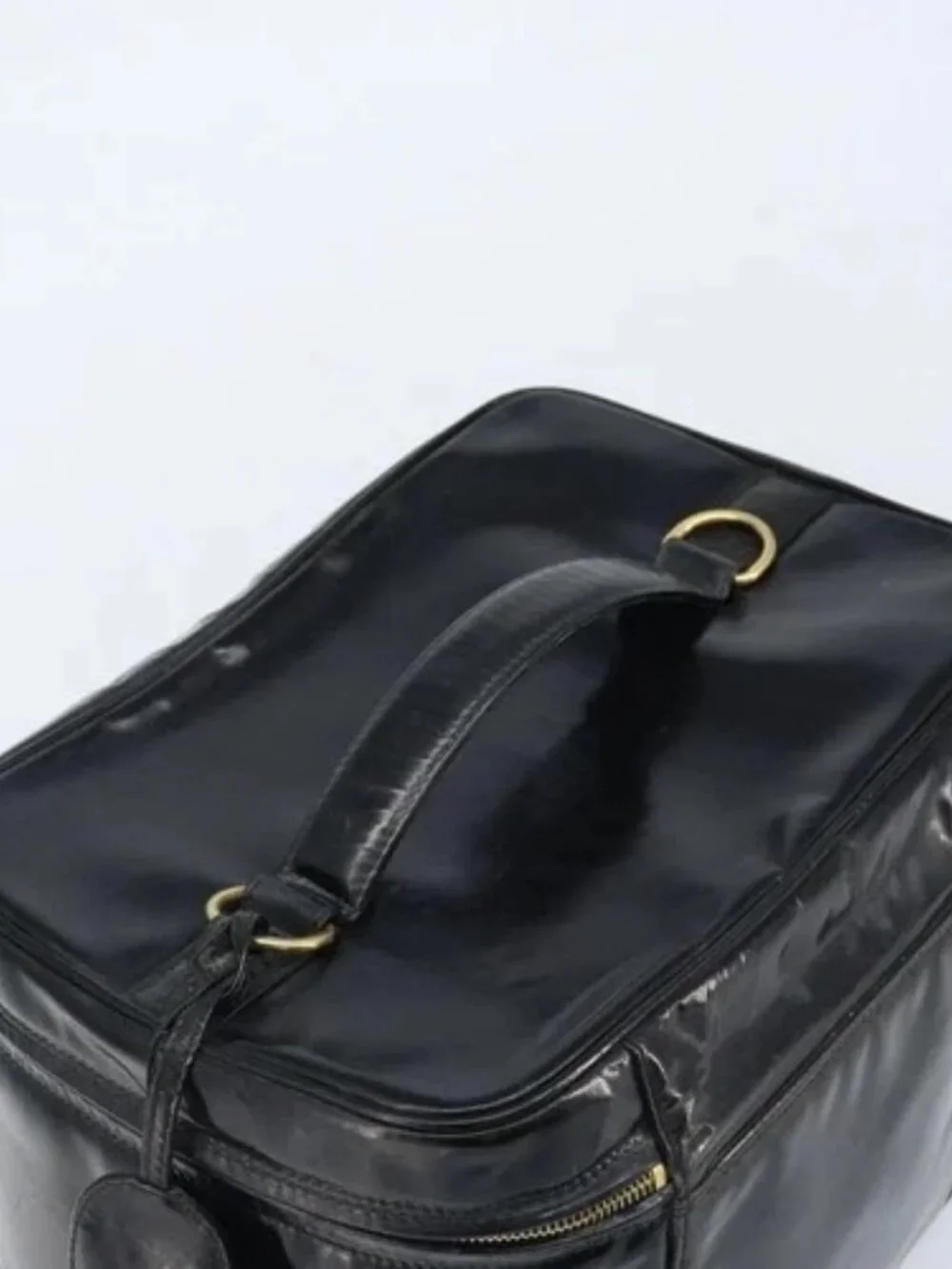 CHANEL Vanity Pouch Patent leather Black Gold CC Auth bs33674